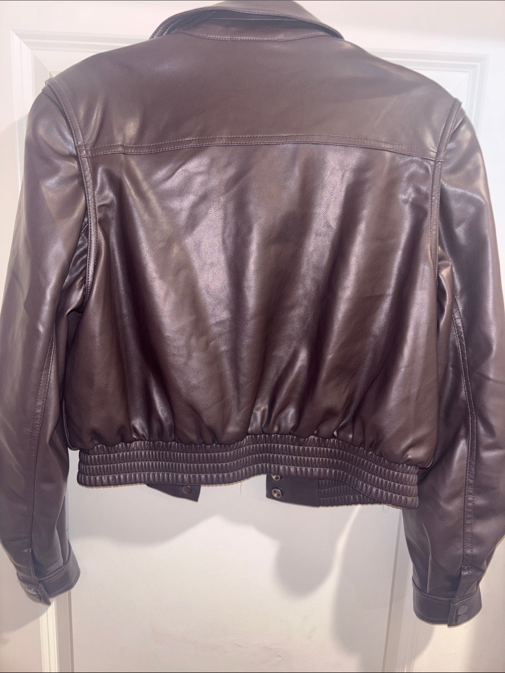 Jason Wu Dark faux Brown Leather Bomber Jacket with Elastic Hem - Picture 2 of 2